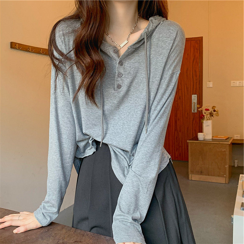 Polyester fish scale autumn thin hooded sweatshirt for women Korean style student long-sleeved T-shirt women's top