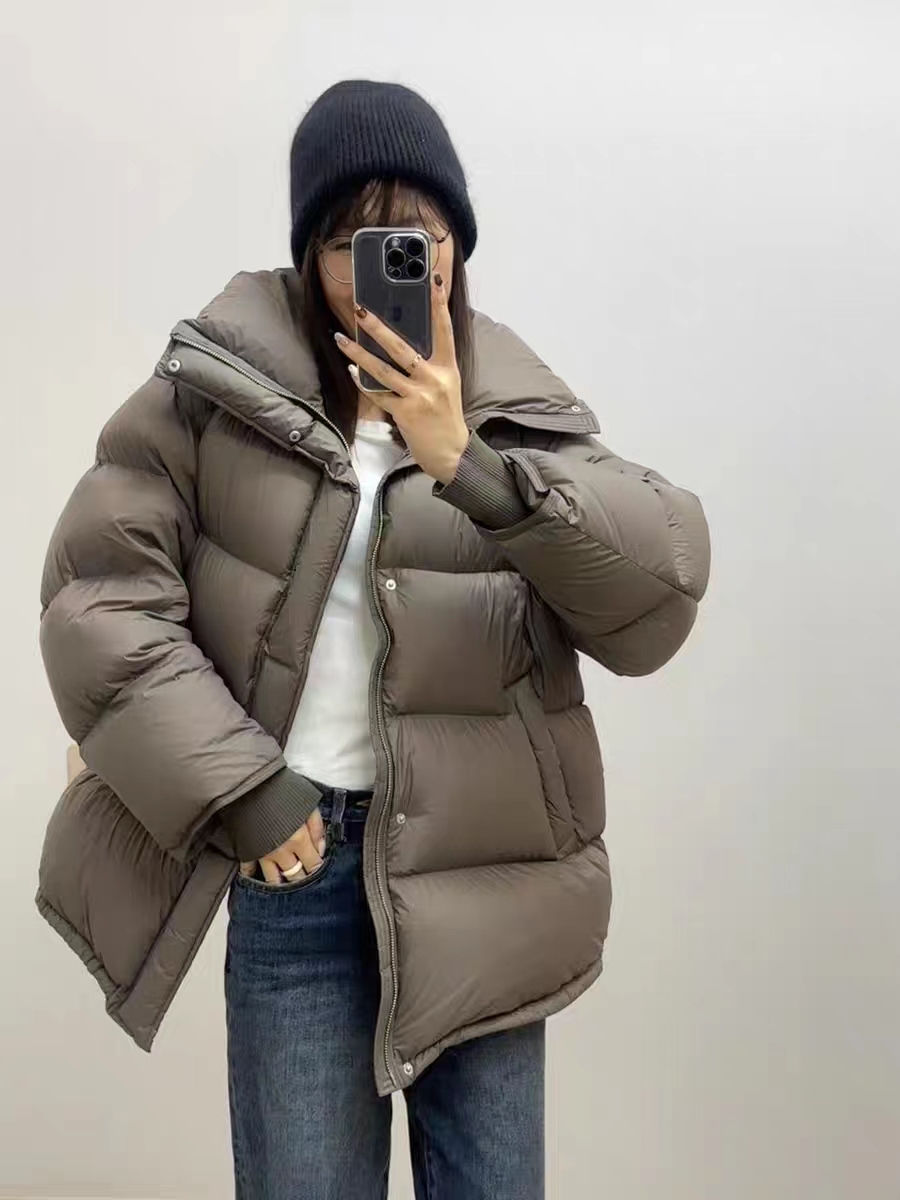 白鴨絨 2023冬季韓版加厚麵包服純色口袋質感寬鬆女