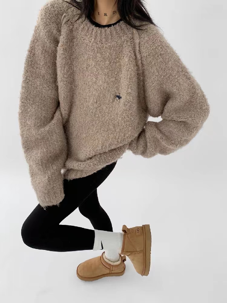 2023 winter new round neck circling wool sweater women's loose pullover skin-friendly long-sleeved sweater lazy style
