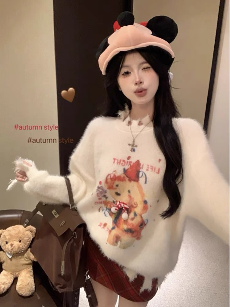Irregular lazy style long-sleeved sweater for women autumn new 2023 French loose design stitching