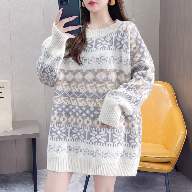 Autumn and winter Korean style mid-length knitted dress loose slimming sweater for women