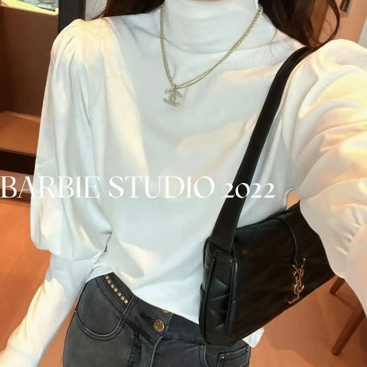 韓版百搭半高領莫代爾長袖t恤女秋緊身設計感內搭打底衫上衣ins