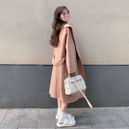 Woolen coat for women, college style Korean style 2023 winter pink niche temperament woolen coat for small people