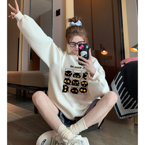 Official picture of autumn and winter velvet fun round-neck sweatshirt for women  new style fashionable age-reducing high-end trendy tops