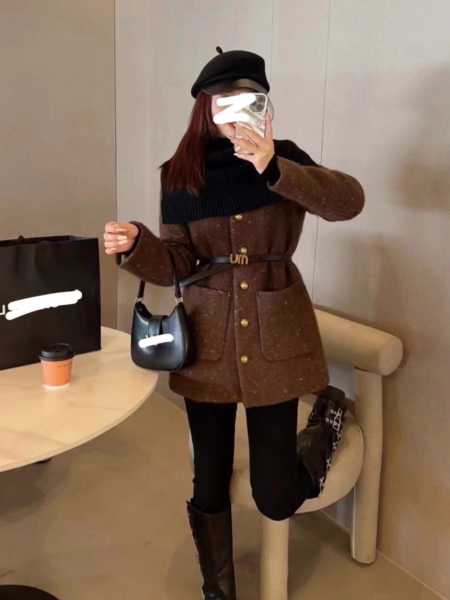 Xiaoxiangfeng knitted shawl woolen coat for women 2023 autumn and winter new Korean style thickened liner down suit jacket