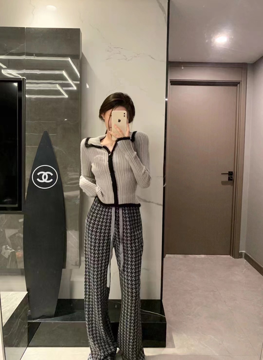 毛絨絨撞色翻領針織衫女秋冬季設計感雙拉鏈短款毛衣修身內搭上衣