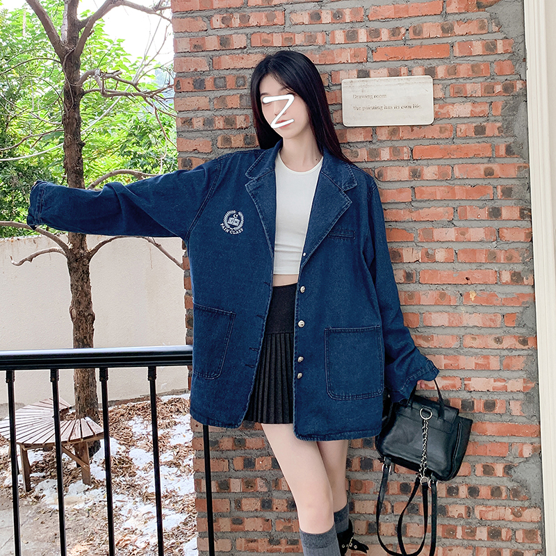 Real shot ~ Retro denim jacket for women, autumn temperament suit, niche design cardigan, suit top, trendy