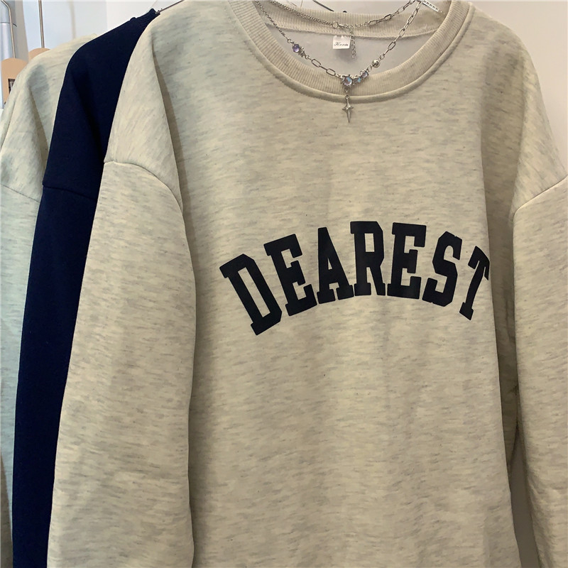 Actual shot of 250g David's sweatshirt plus velvet round neck sweatshirt for women Korean style personalized loose long-sleeved top