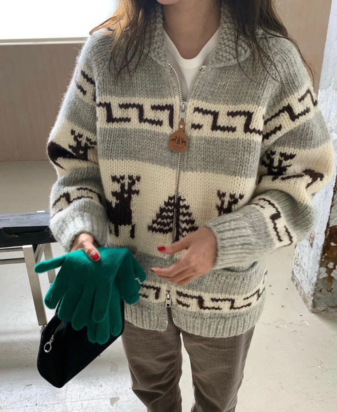 Korean version 2023 autumn and winter new Christmas atmosphere heavy jacquard knitted cardigan sweater jacket for women