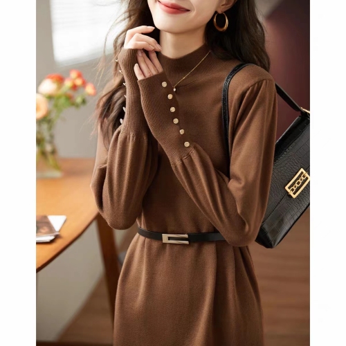 Royal Sister Style Solid Color Slim Knitted Dress Women's  Spring and Autumn New Style Simple Feminine Long Skirt