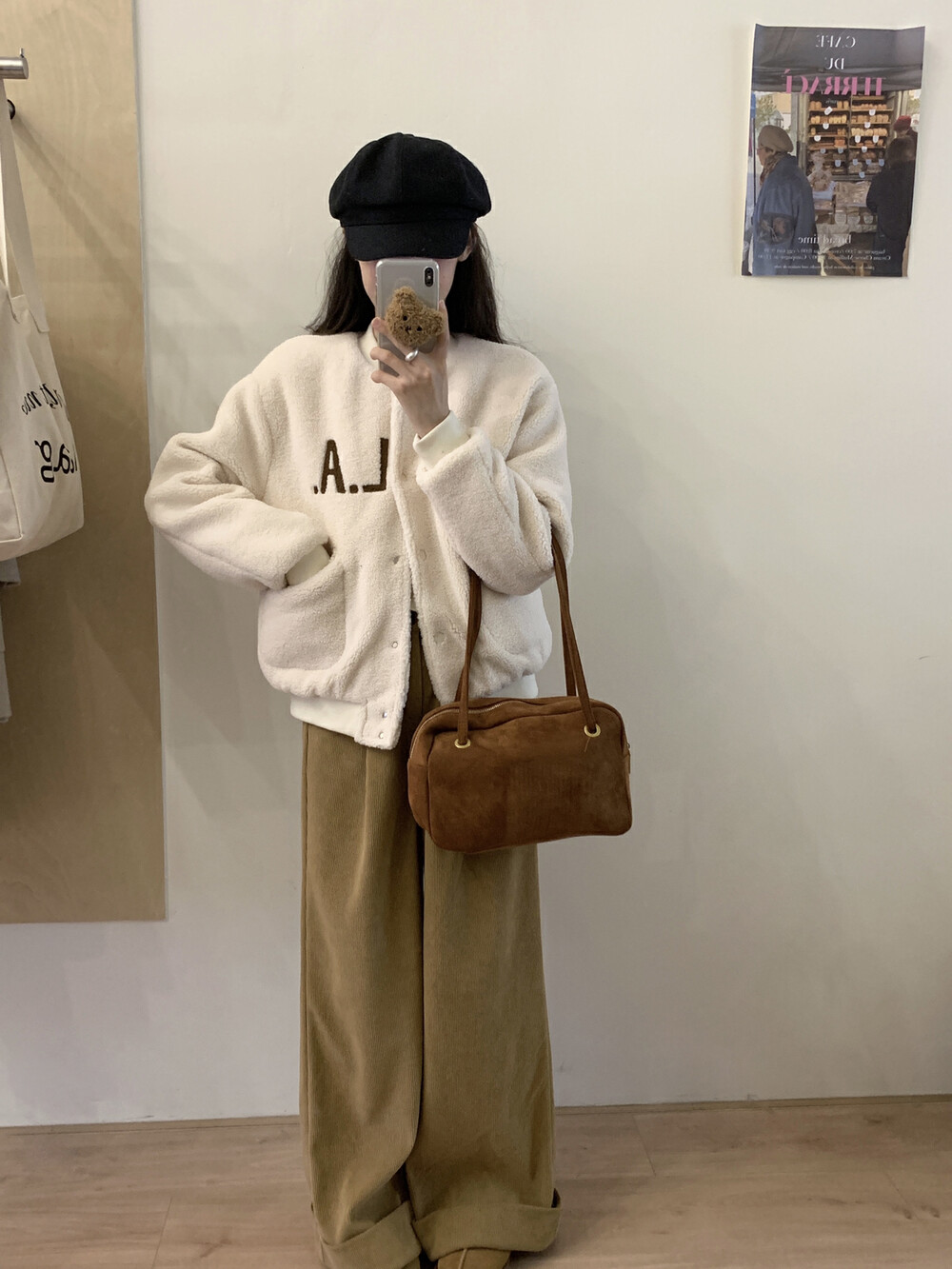 LOVELY South Korea Dongdaemun 2023 Autumn and Winter New Round Neck Concealed Button Letters Lamb Velvet and Cotton Jackets for Women