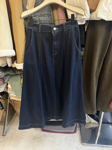 Classic Retro Blue Denim Skirt  Early Autumn New Fashion Korean Style High Waist Slim A-Line Umbrella Long Skirt for Women