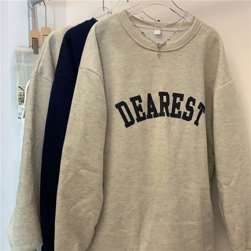 Actual shot of 250g David's sweatshirt plus velvet round neck sweatshirt for women Korean style personalized loose long-sleeved top