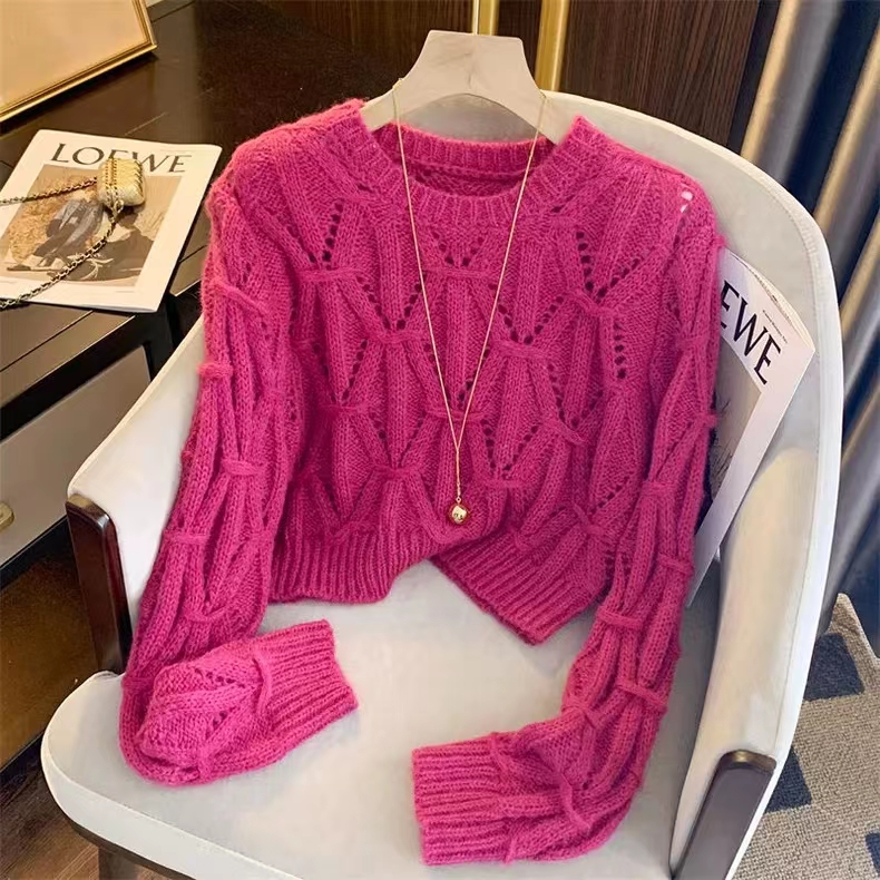 Hollow knitted milk fufu sweater for women with niche design 2023 spring French high-end beautiful knitted top