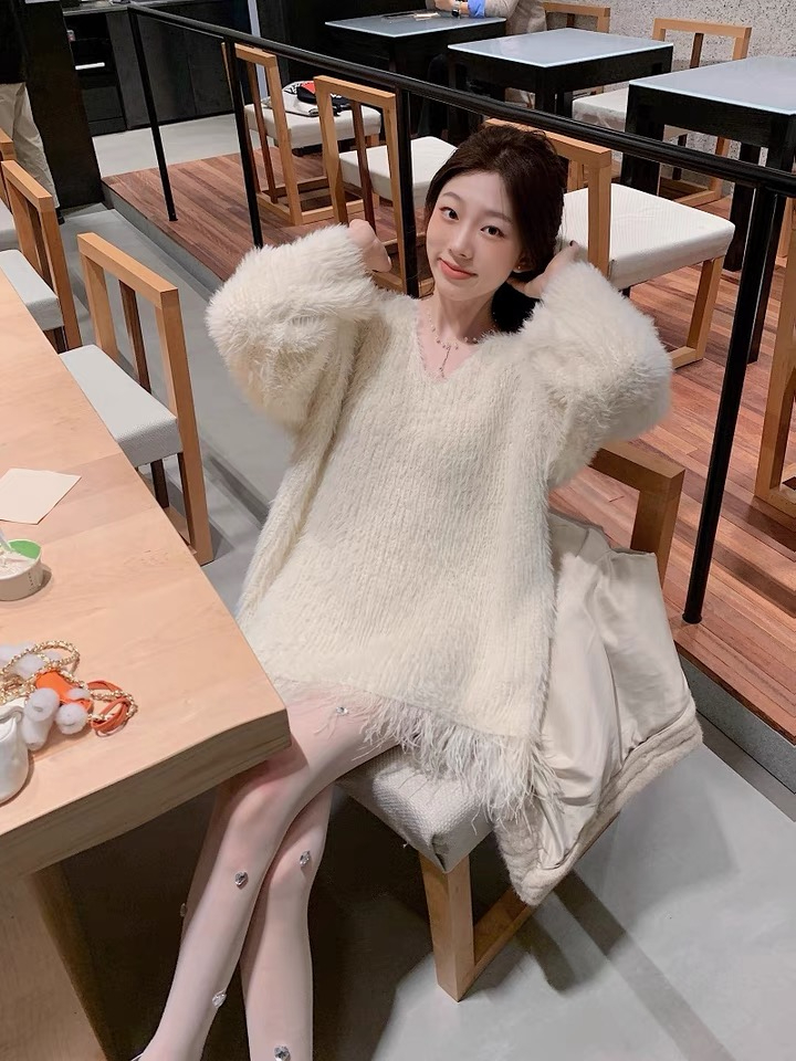 CFJreborn 毛針織衫上衣高級感超好看慵懶毛衣女秋冬2023新款
