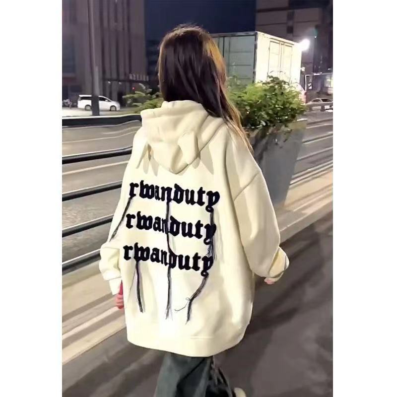 558# original quality Chinese cotton composite hooded sweatshirt for women autumn and winter trendy hip-hop college style thickened jacket