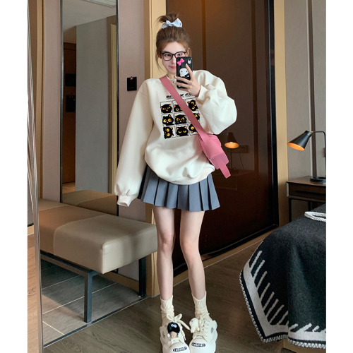 Official picture of autumn and winter velvet fun round-neck sweatshirt for women  new style fashionable age-reducing high-end trendy tops