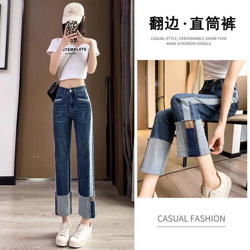 實拍2023秋季時尚潮流直筒煙管復古牛仔褲女