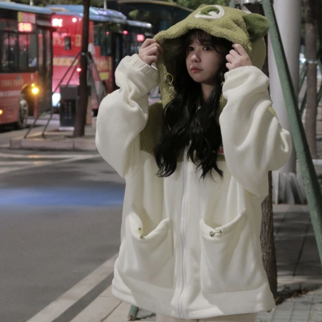 Imitation sherpa little monster jacket for women in autumn and winter loose design niche thickened plush cotton jacket