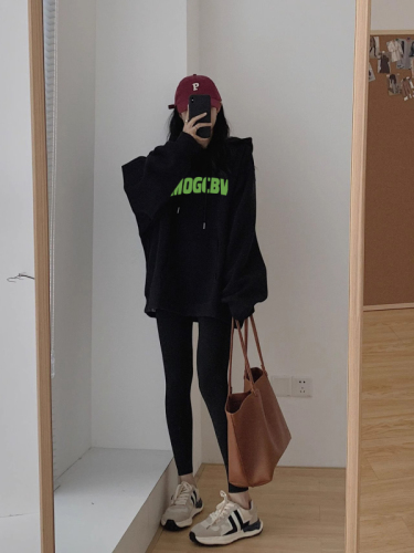 Official picture Korean version hiphop hooded trendy sweatshirt for women autumn and winter loose oversize versatile velvet top