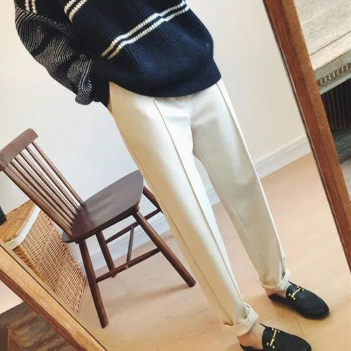 Woolen Harem Pants Women's 2023 Autumn and Winter New Retro Casual Loose Feet Nine-Point Pants Thickened High-Waist Cigarette Pants
