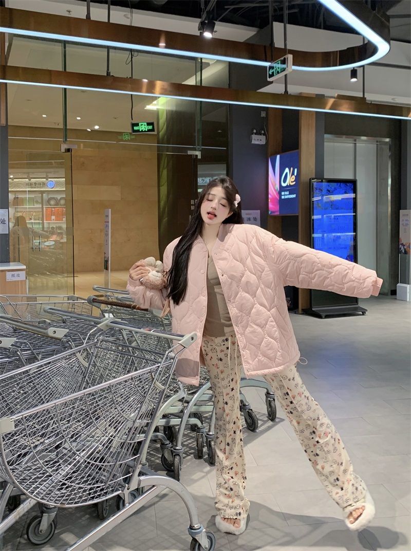 Actual shot of Korean style Ernie ~ pink cotton jacket for women 2023 new Korean style thickened loose warm jacket