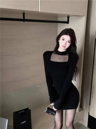 Pure Desire Sexy Black Dress Autumn Women's  New Slim Fit Bottoming Hot Girl Hip-covering Short Skirt