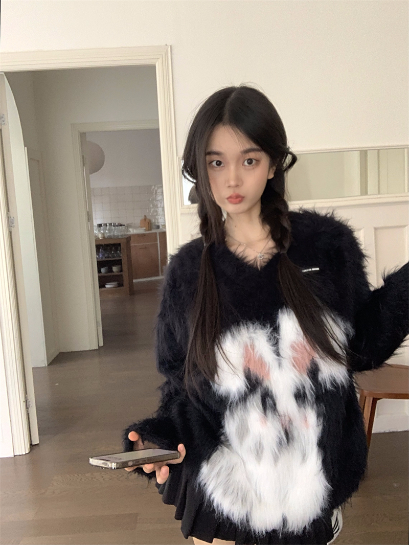 實拍  水貂毛兔子寬鬆毛衣
