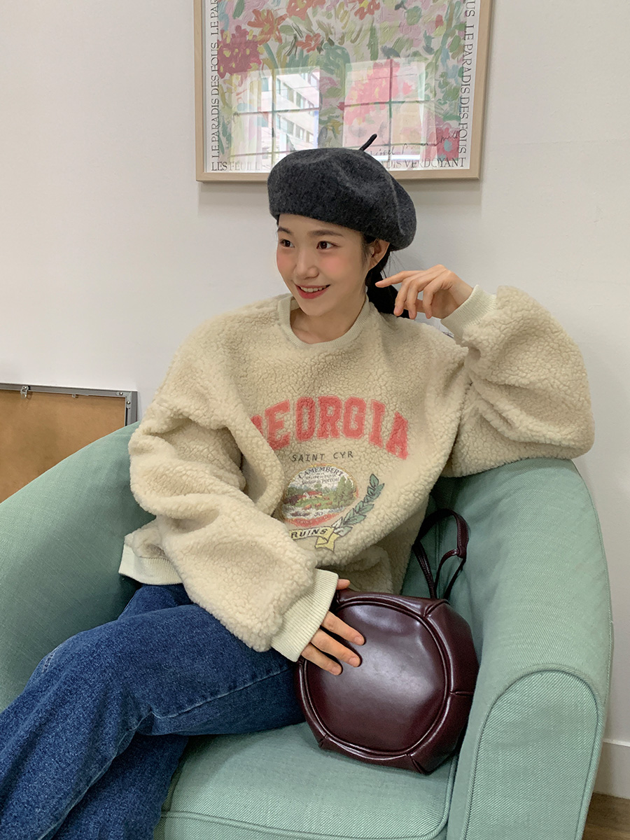 Korean style letter printed lamb wool sweatshirt for women 2023 autumn and winter new style loose thickened warm pullover top