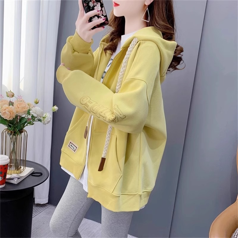 Official picture of imitation cotton Chinese cotton composite non-pilling thin spring and autumn hooded loose design sweatshirt women's trendy tops
