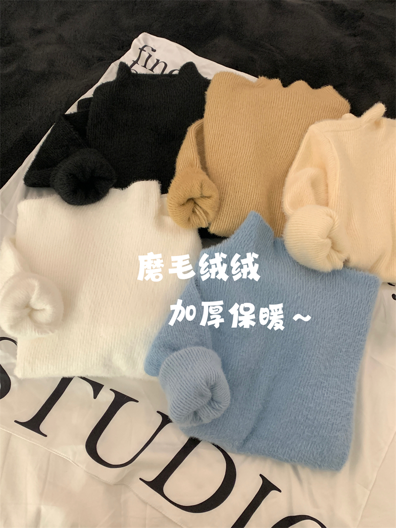 實拍加絨毛衣女秋冬新款加厚一體絨半高領內搭打底外穿針織衫