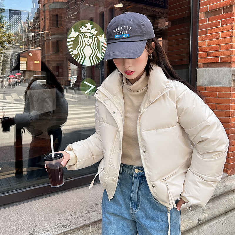 2023 Spring and Autumn New Korean Style Stand Collar Bread Jacket Women's Short Small Casual Down Jacket Slim Jacket Trendy