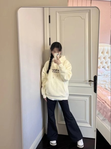 American retro right shoulder sweatshirt oversize niche high street fashion brand ins hooded spring and autumn style lazy coat for women