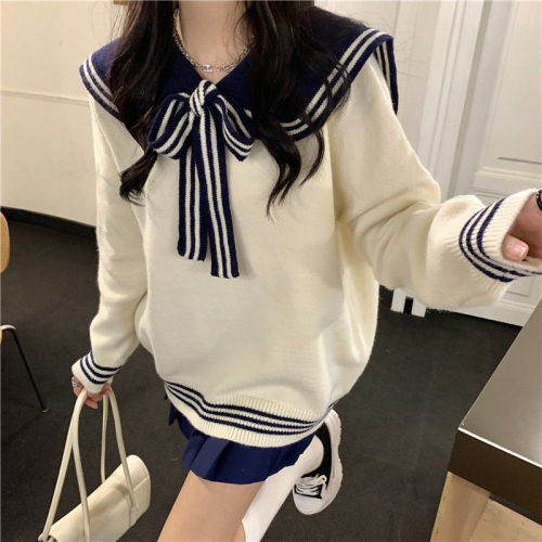 965# Autumn and winter long-sleeved sweater loose and versatile knitted sweater top for female students