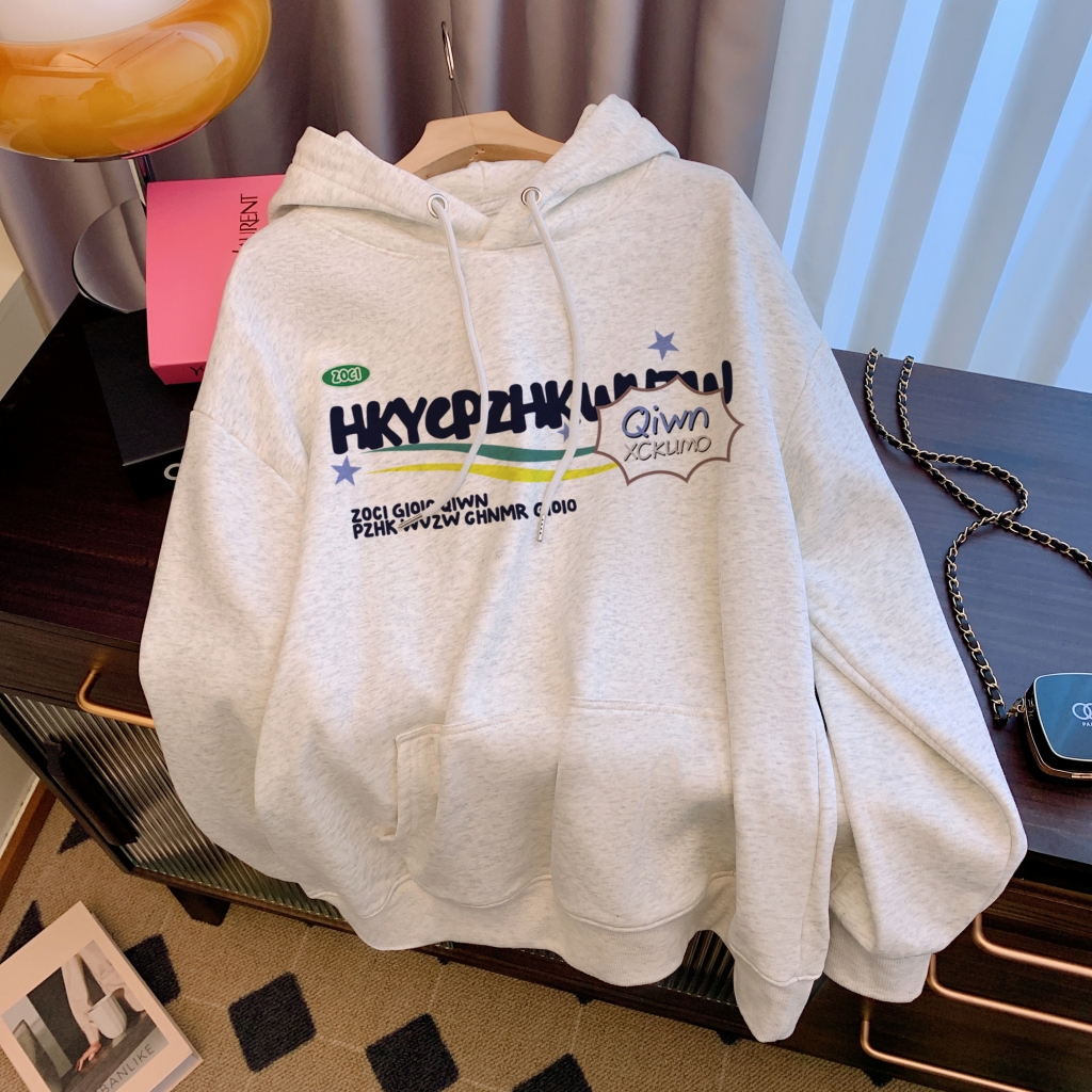 實拍  華棉薄款310g/加絨410g秋冬裝衛衣女印花大碼女裝