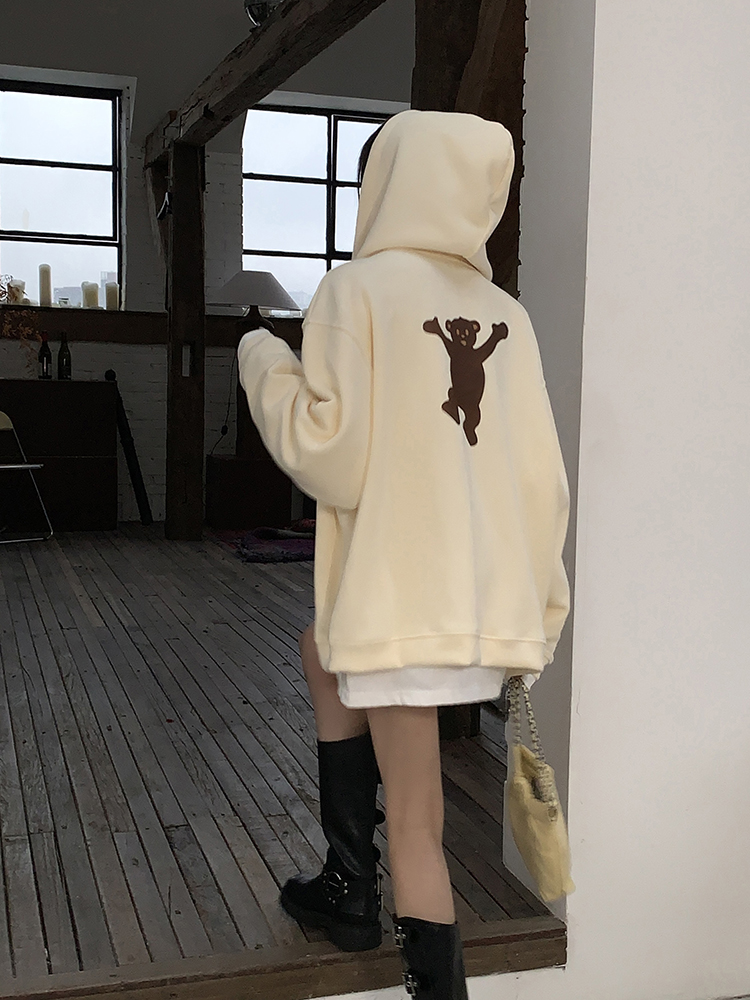 Actual shot of 2023 autumn and winter new hoodie jacket for women small printed loose couple zipper cardigan sweatshirt top