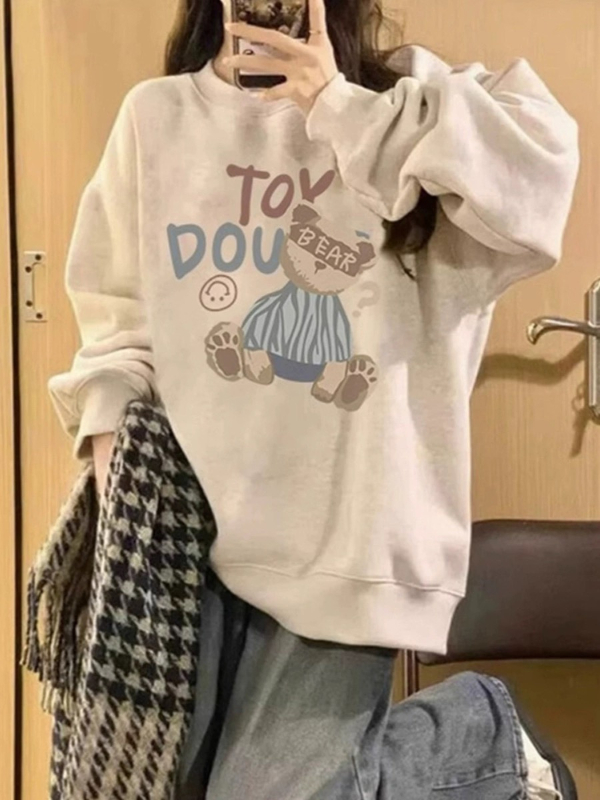 American retro round neck sweatshirt for women 2023 new autumn lazy style loose trendy brand foreign style age-reducing top