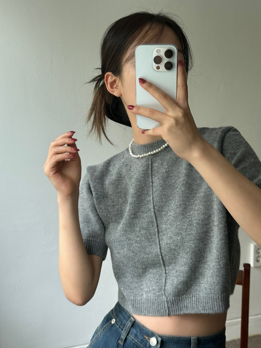 Size update Korean chic autumn French half turtleneck pullover short-sleeved sweater for women slimming sweater