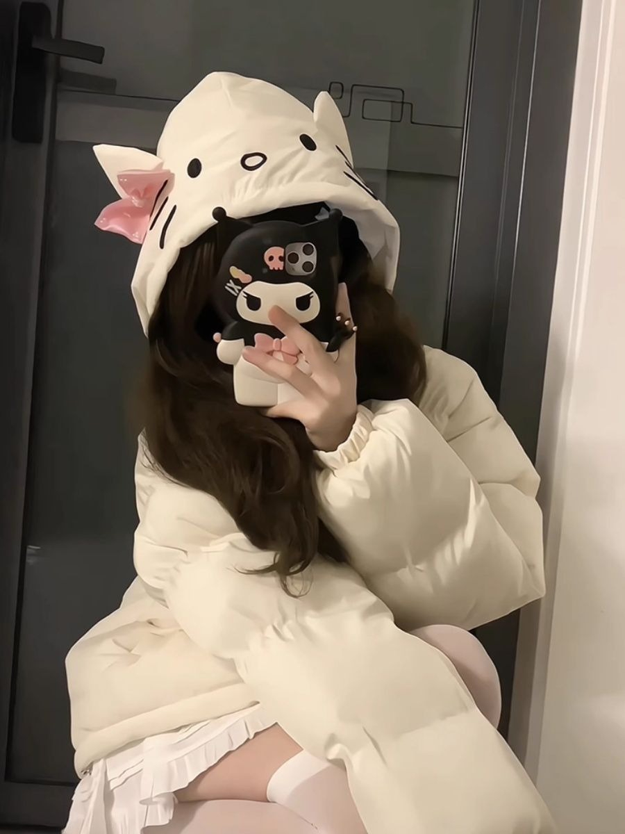 Cute HelloKitty cotton coat for women winter new loose hooded bread coat student thickened cotton coat jacket