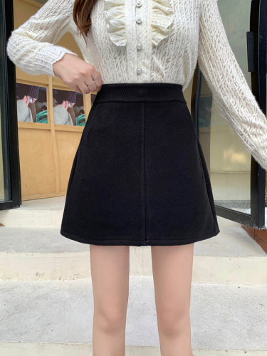 Actual shot of  new winter clothing for fat mm plus size women, versatile slimming high-waisted A-line skirt woolen short skirt