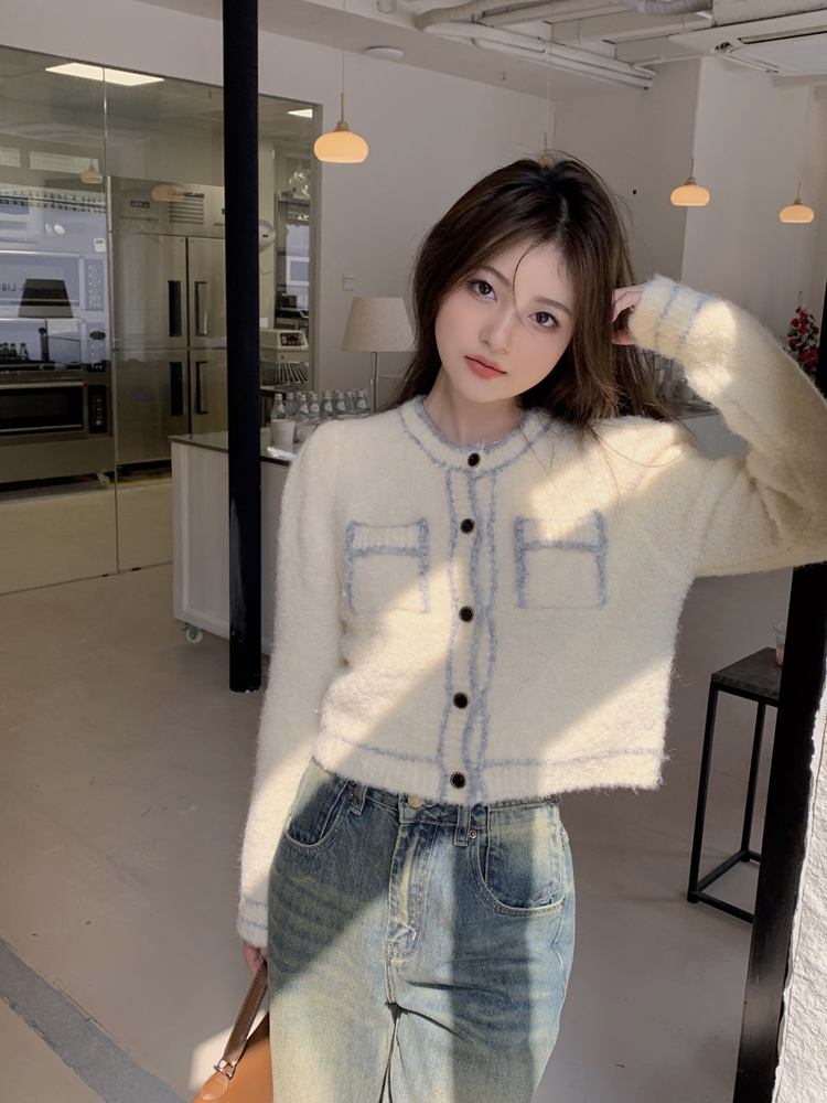 Actual shot of soft and waxy slim short Xiaoxiang knitted sweater cardigan jacket