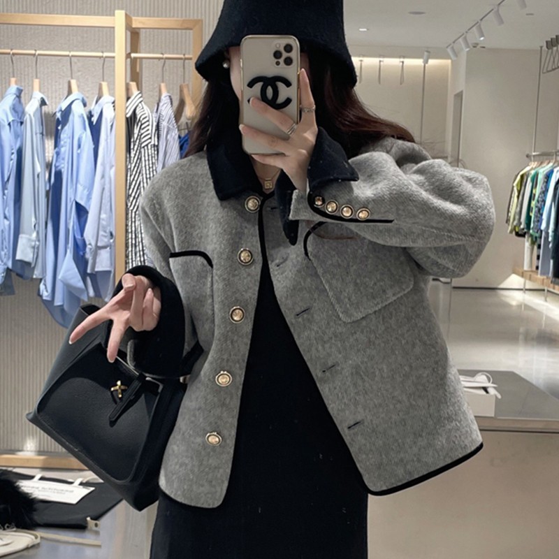 2023 autumn and winter new style small fragrance double-sided cashmere coat women's short small gold buckle French small woolen coat