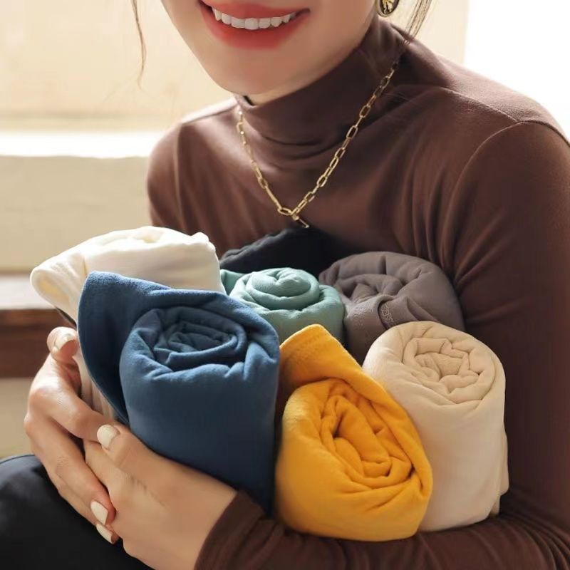Half turtleneck German velvet bottoming shirt for women in spring, autumn and winter, long-sleeved T-shirt, double-sided brushed plus velvet