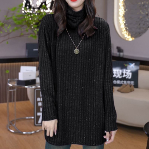 new autumn and winter shiny turtleneck brushed T-shirt for women  winter new Korean fashion bottoming shirt