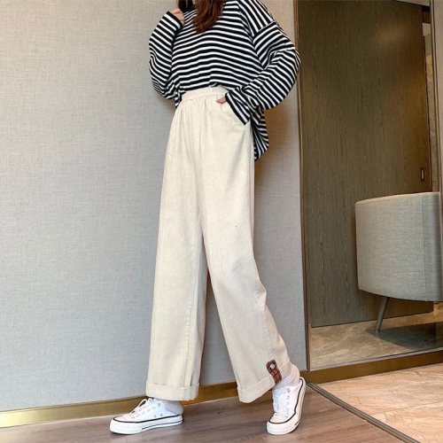 Velvet thickened trousers for women autumn and winter 2023 new Korean style student wide-leg pants corduroy loose casual pants