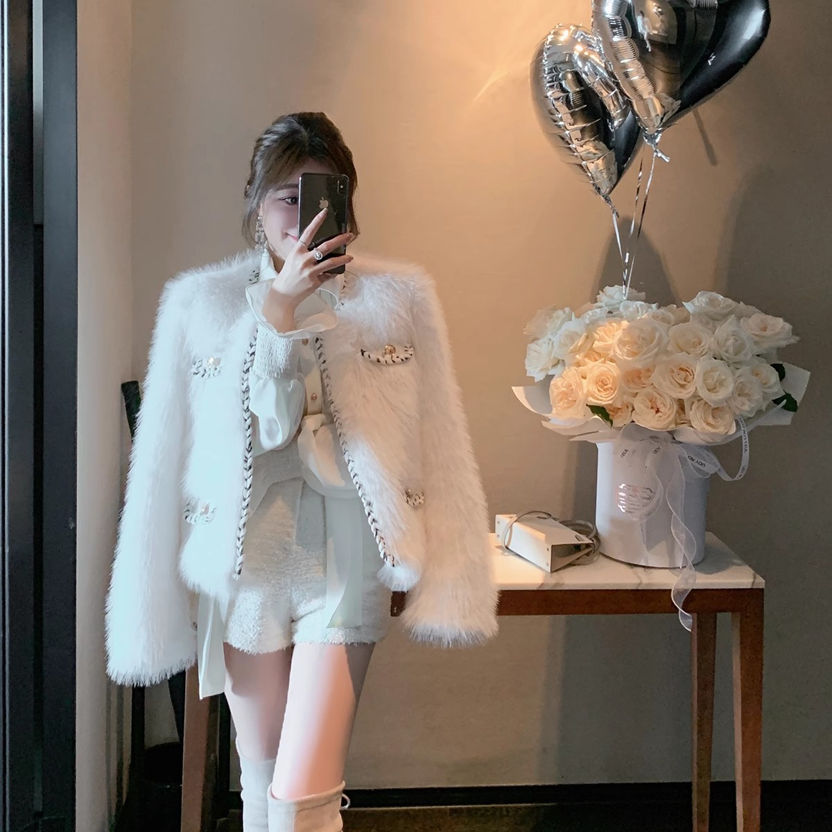 ByYou new winter white imitation fox fur environmentally friendly fur women's short temperament small fragrant fur one-piece jacket