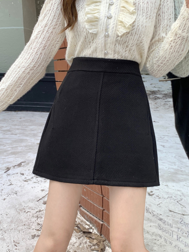 Actual shot of  new winter clothing for fat mm plus size women, versatile slimming high-waisted A-line skirt woolen short skirt