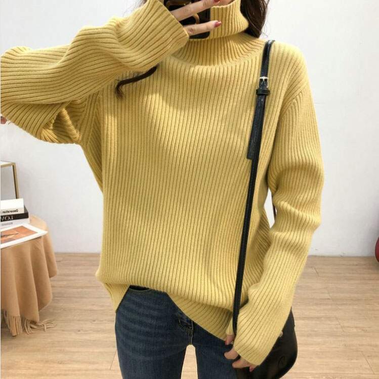 New autumn and winter turtleneck sweaters for women, fashionable and versatile, loose, slimming solid color sweaters, long-sleeved bottoming shirts