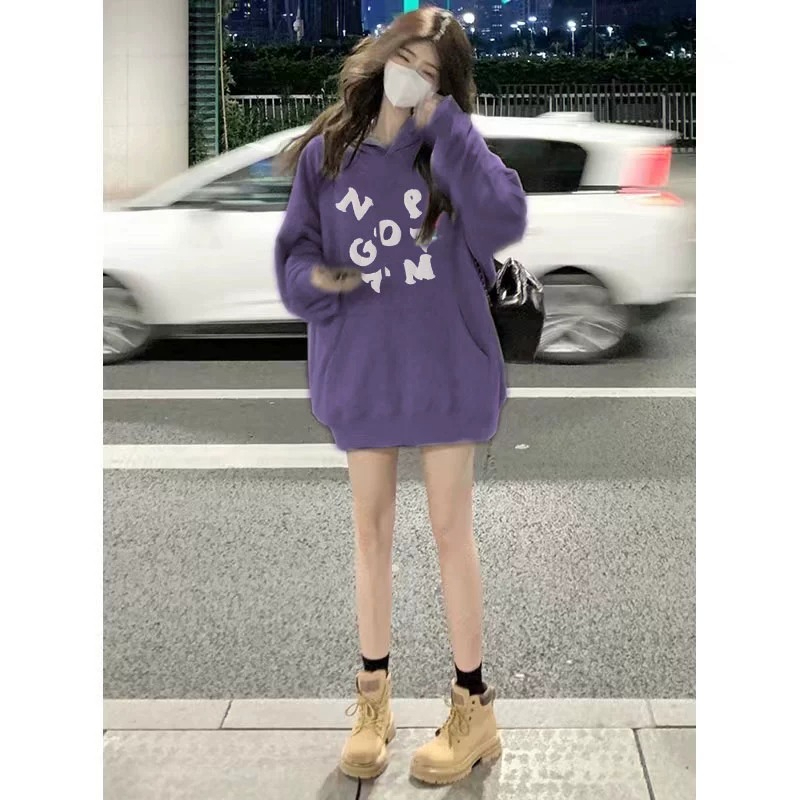 2023 New American Retro Oversize Trendy Black Hooded Thickened Velvet Sweater Women's Spring Autumn and Winter Top