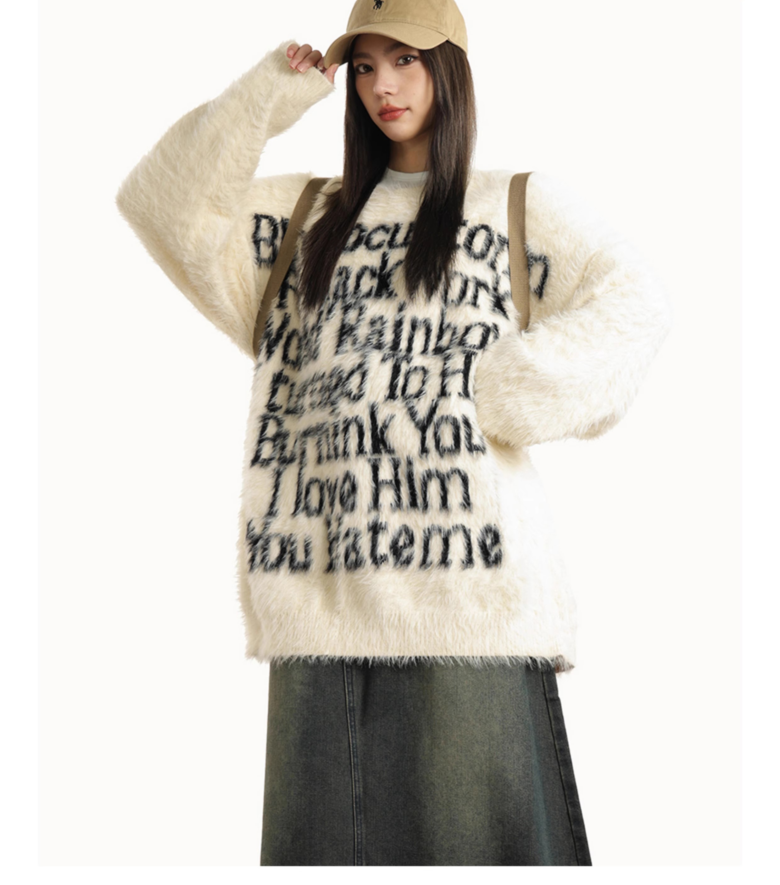 0123Start American letter lazy neutral style sweater for women loose autumn and winter couple sweater top jacket